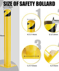 Heavy Duty 42 Inch Steel Safety Bollards 4 Pack, Yellow Powder Coated Parking Barriers size dimensions and measurements.