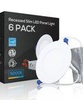 6 Pack of 4 Inch Slim Recessed LED Ceiling Lights With Junction Box 9W 800 Lumen 5000K Daylight CRI90 Dimmable in packaging