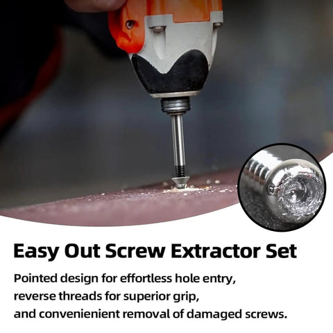 Close-up of a drill using the 6 Piece Screw Extractor Set Made From 35CrMo Steel With Spiral Groove For Maximum Grip On Broken Screws