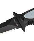 Rugged Grip Diving Knife With 175 Mm Double Edged Spear Point Blade Serrated On One Side Black Finish Japanese 420 Stainless Steel