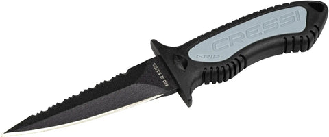 Rugged Grip Diving Knife With 175 Mm Double Edged Spear Point Blade Serrated On One Side Black Finish Japanese 420 Stainless Steel
