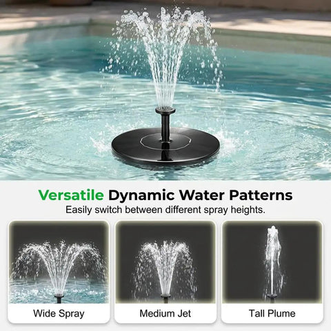 Solar Powered Floating Fountain For Bird Bath And Pond Easy Setup Outdoor Water Feature That Starts In Seconds In Direct Sunlight No Wiring Great Backyard Garden Decor For Pools Ponds And Lakes Black Six Point Three Inch with dynamic spray patterns.
