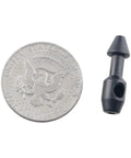 4 Pack Black Spearfishing Wishbone Accessories for Speargun Bands next to a U.S. half dollar coin for size comparison
