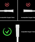 IOOYIFLE oxygen tubing swivel connectors, 10-pack; white plastic male-to-male cannula adapters shown in front and side views.