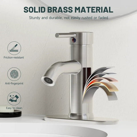 Brushed Nickel Single Hole Bathroom Faucet With One Handle, Boss Grade Modern Commercial Lavatory Vanity Sink Faucet, Durable Brass