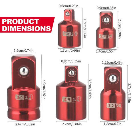 Sick Heavy Duty Impact Socket Adapter Set Crv Steel Converter Kit With 5 Pieces For Automotive Garage Drive Wrench Conversion Tool Red dimensions