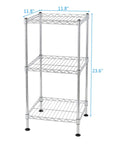 Adjustable Three Tier Corner Storage Rack With Steel Wire Shelves For Industrial Kitchen Display And Bathroom Organization dimensions