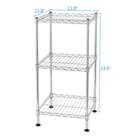 Adjustable Three Tier Corner Storage Rack With Steel Wire Shelves For Industrial Kitchen Display And Bathroom Organization dimensions