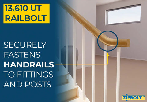 UT Railbolt Gear Driven Handrail Connector For Staircase Fittings And Newels, Quick DIY Friendly Pro Grade Durable Install For New Construction And Remodels, Fast Easy Sturdy Handrail Assembly