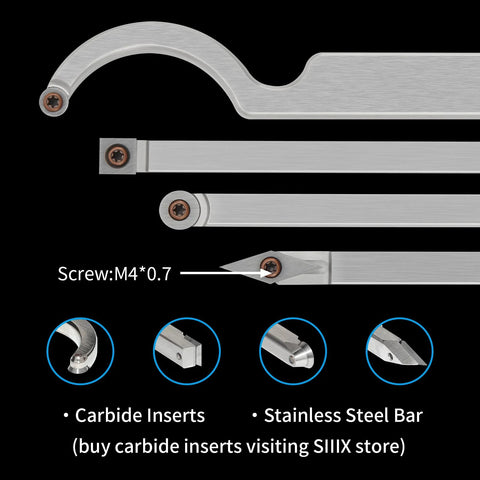 SIIIXS carbide-tip wood lathe turning tool set with aluminum handle and 8 carbide inserts