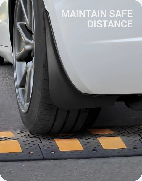 Tesla Model 3 Mud Flaps Splash Guards Set Of Four No Drilling, wheel view, protecting car from debris, easy install, all-weather fender