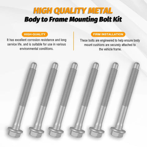 Cab Body Mount Cushion Bolt Kit 6 Pack 4.75 Inch Grade 10.9 Steel With Screws And Washers For Cadillac Cab Mounts Replacement Rugged Auto Grade Hardware, six bolts
