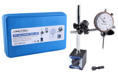 0-1 Inch Dial Indicator Built To Last With Magnetic Base Kit, 60 Kg Capacity, 0.001 Inch Resolution, AGD 2 Style, Lug Back With 1/4 Inch Hole, Rotational Bezel With Clamp For Easy Zero, Magnetic Base On/Off, Packed In Plastic Box