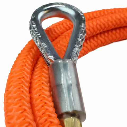 Close-up of Heavy Duty High Visibility Steel Core Flip Line Kit For Tree Climbing Five Eighths Inch By Twelve Feet USA Made