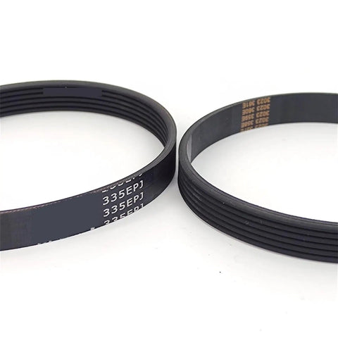 Treadmill Drive Belt 335EPJ 6-Rib Channel Replacement Belt For Power And Smooth Motion Running Machines, black rubber belt shown coiled