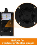 Back view of Compact 110V MIG 130 Flux Core Welder No Gas Welding Machine with focus on built-in fan and protective circuit features.