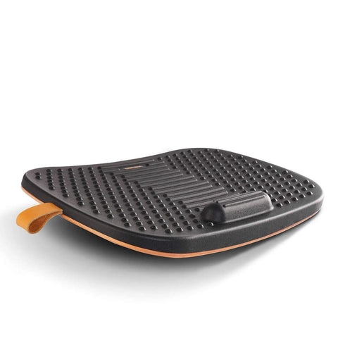 Standing Desk Mat With Anti Fatigue Bar And Wooden Wobble Balance Board For Ergonomic Comfort And Active Office Or Home Use All Day Medium Size Obsidian Black, side view