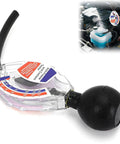 Close-up of Kingtaixin coolant tester with transparent housing, blue/red scale, rubber bulb and hose for antifreeze testing
