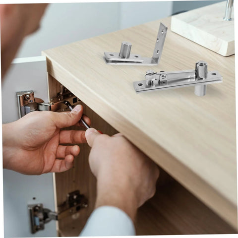 Beefy Heavy Duty Pivot Hinge For Doors And Cabinets, Hidden Concealed Hinges Kit being installed, stainless steel, with all hardware