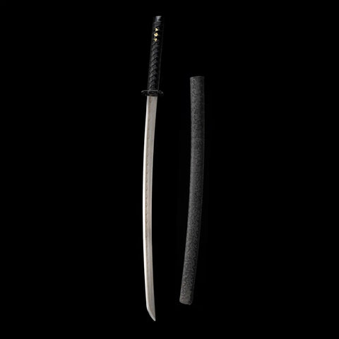 Real Carbon Steel Katana for Iaido Practice and Display, Unsharpened Full Tang Samurai Sword with sheath on black background