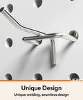 50 Pack 2 Inch Metal Pegboard Hooks Kit For One Eighth And One Quarter Inch Pegboard, close-up view on stainless steel hooks
