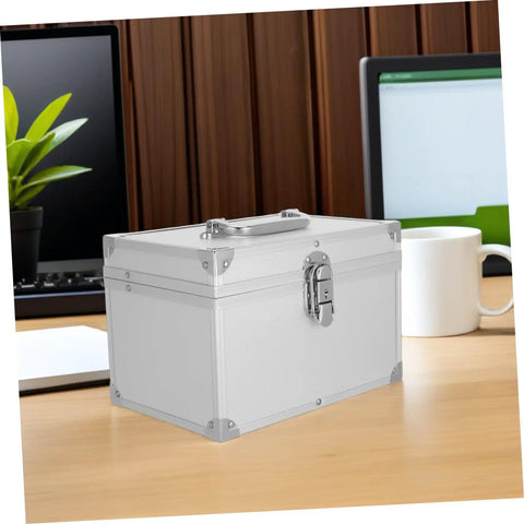 Heavy Duty Aluminum Storage Box With Double Layer And Large Inner Compartment, Lightweight, Impact Resistant Toolbox on desk