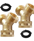 Brass 2 Way Y Shaped Garden Hose Splitter, 3/4 Inch GHT Inlet To Dual 3/4 Inch GHT Outlets, Swivel Connector, No Valve, Double Outlet Pipe Fitting With Washer For Easy Water Distribution brass Y splitter with washers