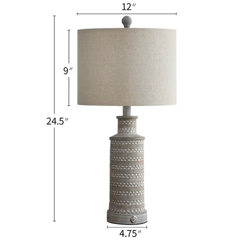 3 Way Dimmable Touch Control Table Lamp Set of 2 With USB Charging Ports for Bedroom and Living Room Vintage Rustic Farmhouse Nightstand Lamps Bulbs Included, single lamp with shade and dimensions