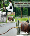 Heavy Duty Wheeled Garden Hose Reel Cart With Stainless Steel Build And Easy Roll Wheels For Yard Hose Storage No Sweat.