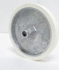 No Sweat 12 Inch Circumference Rubber Measuring Wheel, 3/8 Inch Bore, White Color side view of rubber wheel for yardage tracking.