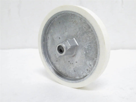 No Sweat 12 Inch Circumference Rubber Measuring Wheel, 3/8 Inch Bore, White Color side view of rubber wheel for yardage tracking.
