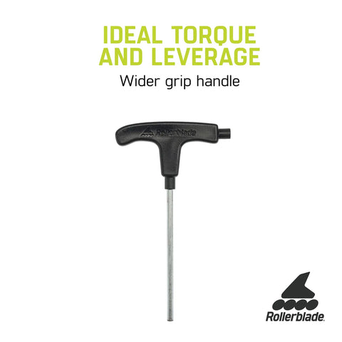 Inline Skate Blade Tool Pro Grade with 4mm Hex Key, durable steel handle, ideal for axle changes on 97mm skates with comfy grip