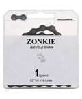 Packaging of Single Speed Bike Chain For Fixed Gear And Mountain Bikes One Half By One Eighth Inch 116 Links Tough As Nails