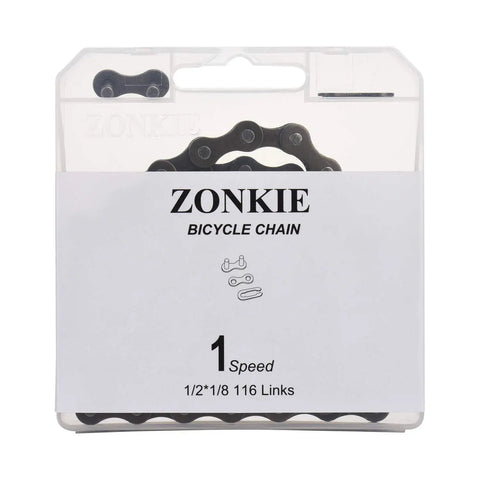 Packaging of Single Speed Bike Chain For Fixed Gear And Mountain Bikes One Half By One Eighth Inch 116 Links Tough As Nails