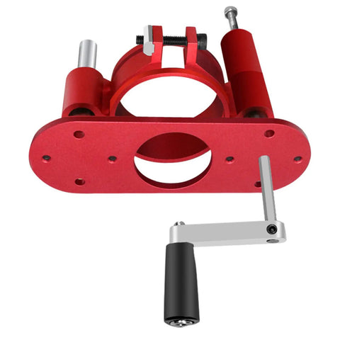 Pro Grade Router Lift Kit For Table Insert Bases With Dead Steady Height Adjustment And Rock Solid Clamping, Includes Hex Wrenches, Smooth Black Anodized Finish, red metal construction