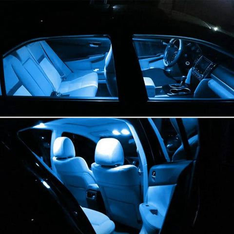 Car interior illuminated by Lit Ice Blue 12V 194 W5W LED Bulb Replacement Kit, 12 Pack, 0.8W Each, 80 Lumens, 5 SMD 5050