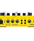 Back view of Dual Track Stereo Looper Pedal For Electric Guitar With Dual Drum Machine inputs and outputs.