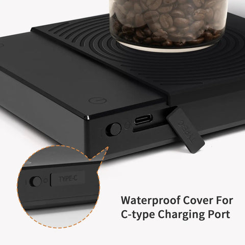 Coffee Scale Basic 2.0 With Water Flow Rate, Timer, And Easy Unit Switcher, Pro Grade Digital Kitchen Scale USB C port and cover