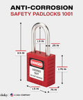 10 Pack Red Lockout Tagout Padlocks Set, Keyed Alike With 1 Key Per Lock, OSHA Compliant LOTO Industrial Grade Locks shown with measurements