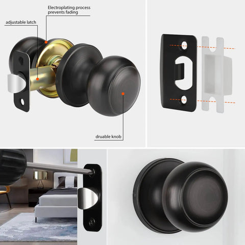 Five Pack Oil Rubbed Bronze Passage Doorknobs for Interior Doors Non Locking Closet and Hallway Knobs Fits Standard Doors Ideal for Bedrooms Living Areas and Storage Closets