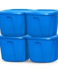 4 Pack 18 Gallon Blue Plastic Storage Bins With Lids, Heavy Duty Molded Stackable Totes For Bedroom, Kitchen, And Garage Organization