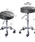 Round Rolling Stool With Wheels Adjustable Height For Work And Medical Tasks Light Gray Cushioned Seat 18.8 In To 25.2 In Height