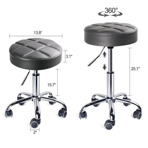 Round Rolling Stool With Wheels Adjustable Height For Work And Medical Tasks Light Gray Cushioned Seat 18.8 In To 25.2 In Height