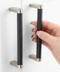 Installing 10 Pack 5 Inch Knurled Black And Nickel Cabinet Pulls Matte Black And Brushed Nickel Cabinet Handles on white cabinet
