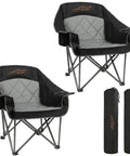 Two Pack Oversized Padded Camping Chair Heavy Duty Quad Fold Arm Chair Portable For Outdoor Use Supports Up To 500 Lbs With Diamond Quilted Cushion For Beastly Comfort Black, shown folded with carrying bags