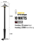 Low Voltage Pathway Lights 6 Pack Outdoor Landscape Lighting 12V 10W 2700K Warm White Die Cast Aluminum Housing For Walkways Patios Yards Gardens Easy Install For Outdoor Decor, showing a single light with dimensions and specifications.