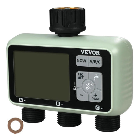 Three Zone Hose Water Timer With Independent Outlets And LCD Display Rain Delay And Manual Mode 360 Degree Brass Inlet Metal Filter
