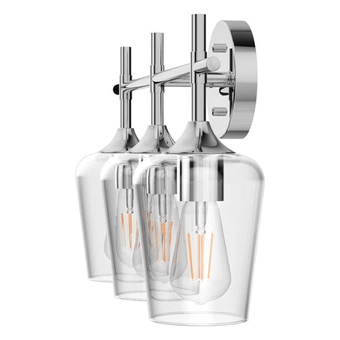 Dope Vintage 3 Light Vanity Fixture With Industrial Chrome Finish Over Mirror Bath Light With Clear Glass Shades Wall Mount
