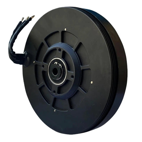 Super Smooth Industrial Brushless Motor 50V With Low Cogging Torque For Precision Automation And Planetary Reducer Integration. Black round motor with wires.