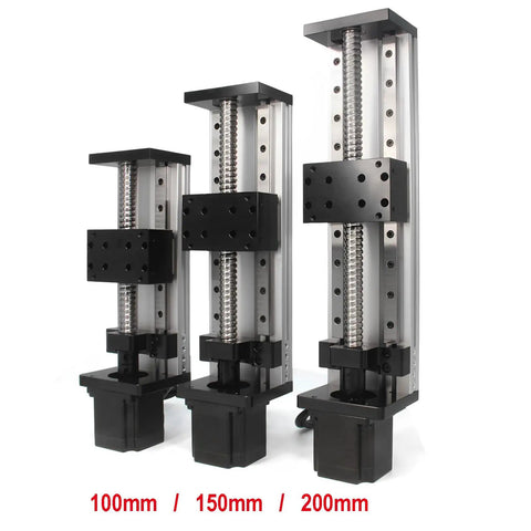 Three sizes of Dual Linear Rail Guide with SFU1605 Ballscrew and Square Rails, NEMA23 Stepper Motor, 150mm Stroke CNC Actuator